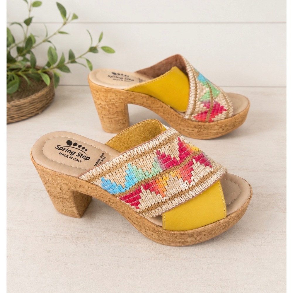 Spring Step Italy Platform Mule Sandals Womens EU 36 US 6 Cork Heel Boho Leather
